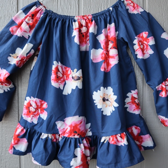 Floral Off The Shoulder Top Blue - Picture 3 of 8